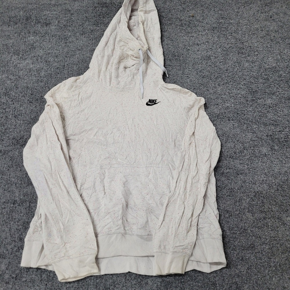 Nike Hoodie Womens Size L Cream White Speckled Pullover Swoosh Logo Sweatshirt